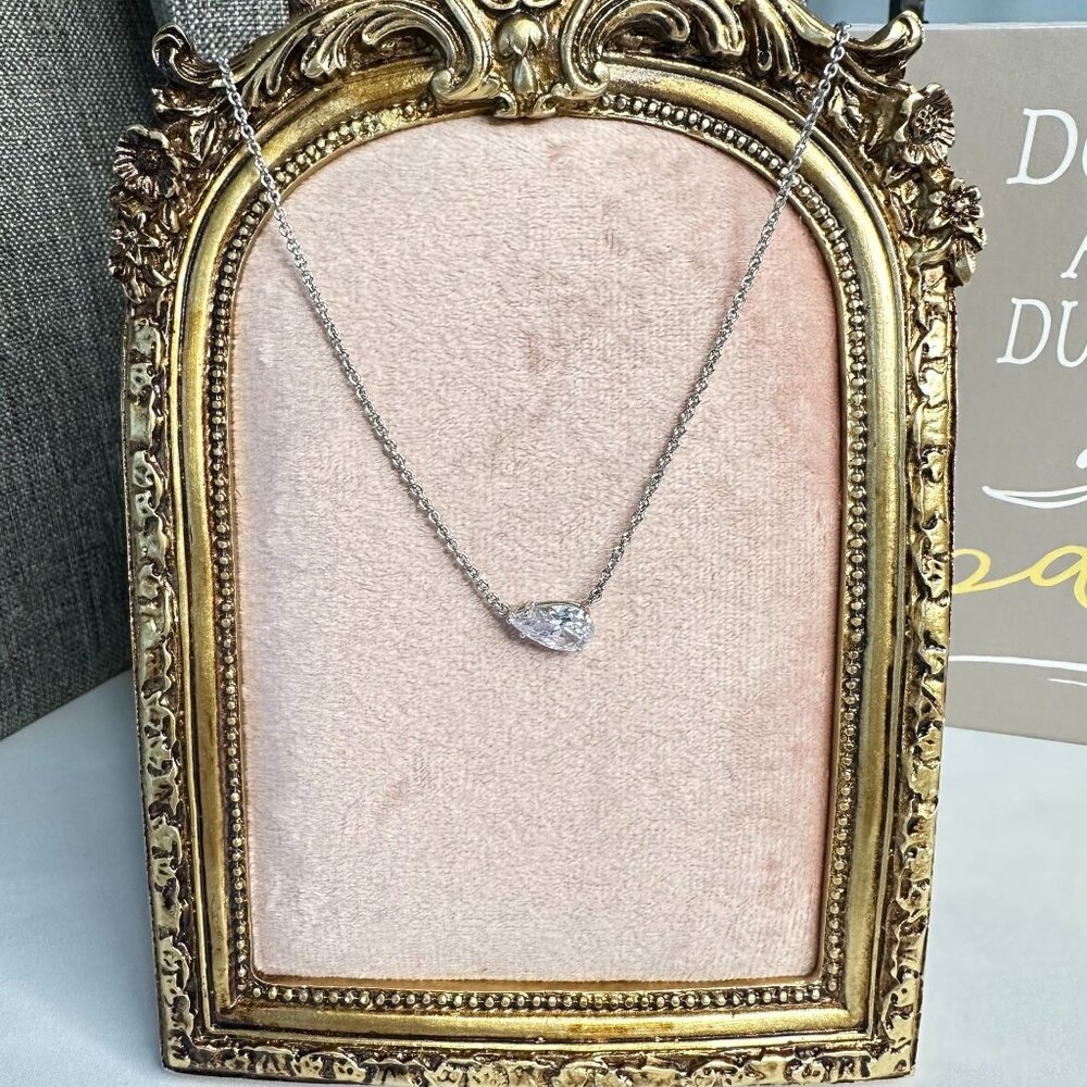 Park Lane Peyton Necklace 2 Carats CZ Pear-Shaped Pendant Silver-Tone Adjustable - Picture 1 of 7